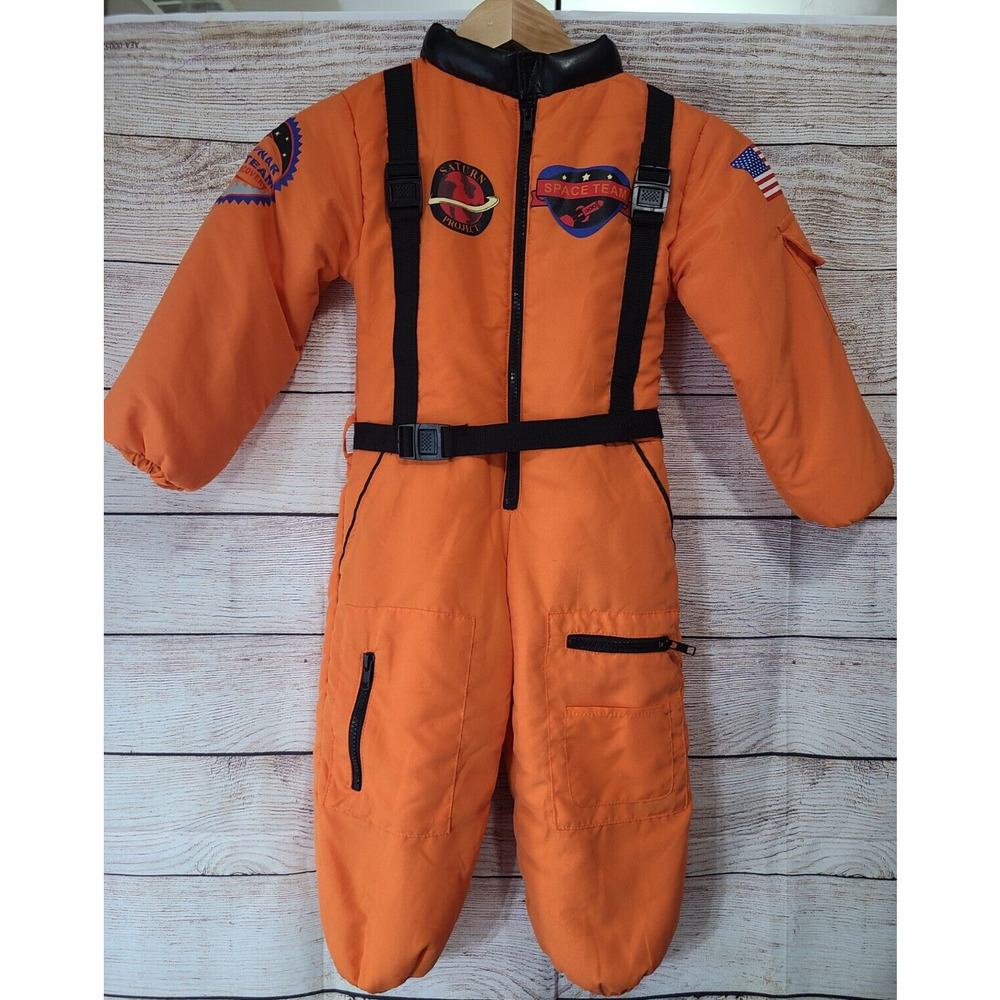 Astronaut Costume Child Size Small 3-4 Orange AUTHENTIC KIDS Spacesuit Puffy